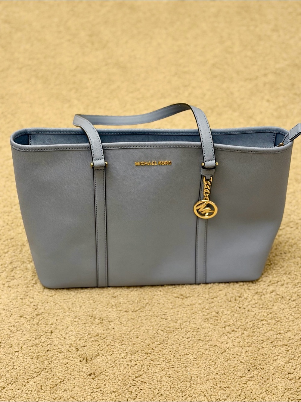 Michael Kors Jet Set saffiano leather top-zip tote in light blue